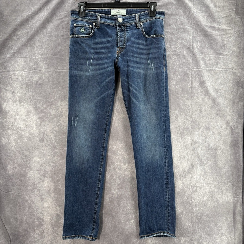 Luigi Borrelli Jeans Mens 33x32 Med Blue Wash Straight Leg Italy